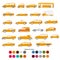 Various kinds of orange vehicle icon set with optional color codes illustration vector. Separated layers and color editable