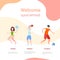 Various kinds sport information board female male activity cartoon character copy space full length flat