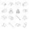 Various kinds of tents and other tourist accessories. The tent set collection icons in line style vector symbol stock