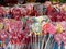 Various lolly pops and sweets word love