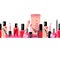 Various manicure accessories, equipment, tools. nail polish, hand cream, polish remover, brush. Hand drawn colored vector set. All