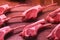 Various Meat cuts exposed in the butchery fridge counter