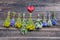 Various medical herbs on old wooden farm wall