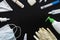 various medical and household hygiene items on a black background. Medicines on table top view. Prevention of virus diseases.