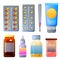 Various medicine and drugs bottle icon set