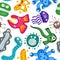 Various microorganisms virus vector cartoon bacteria germ emoticon character seamless pattern. Bacterial ilness