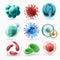 Various microscopic 3d bacteria and viruses. Microbiology vector bacterium cells isolated