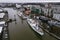 various military and research ships on the Pregolya River in the port of Kaliningrad