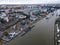 various military and research ships on the Pregolya River in the port of Kaliningrad