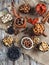 Various nuts and dried fruits - cashew, walnut, pistachios, hazelnuts, dried apricots, raisins