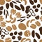 Various nuts types brown seamless pattern