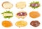 Various open sandwiches on fresh bread isolated