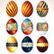 Various Painted Easter Eggs. Decorative Icons