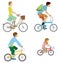 Various people riding Bicycle, Isolated