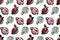 Various perfume bottles on a white background. Stylish seamless pattern for fabric and packaging. An illustration in the