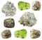 Various Peridot Olivine gem stones isolated