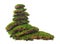 Various pieces of moss folded in the form of pyramid, white background