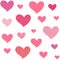 Various pink hearts. Isolated seamless pattern on white background. Symbol of love and romance.