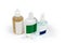 Various plastic bottles of antiseptic on a white background