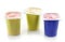 Various plastic yogurt pots