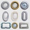 Various portholes vector set. Submarine, airplane and ship windows