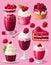 Various raspberry desserts, vector, AI