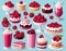 Various raspberry desserts, vector, AI