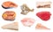 Various raw frozen fishes, steaks and fillets