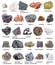 Various raw minerals and ores with names isolated