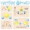 Various representations of water molecule H2O.