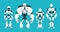 Various robot androids. Cute cartoon futuristic humanoid characters set