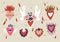 Various Sacred hearts. Traditional Mexican hearts. Hand drawn colored trendy vector illustration. Seamless pattern