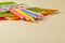 Various school and art supplies laid on table