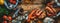 Various seafood on a wooden background. Selective focus.