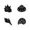 Various seashells black glyph icons set on white space