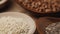 Various seeds and grains in wooden spoons - macro close up