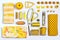 Various sewing accessories and tools yellow shades