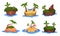 Various Small Islands With Palm Trees At The Sea Vector Illustrations Set
