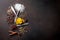 Various spices spoons on stone table