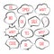 Various stickers of black line speech bubbles vector set with red text - stock vector