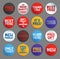 Various stickers, labels and buttons