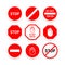 Various stop signs collection in red and white for the driver