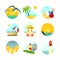 Various Summertime Travel Scenery Illustration Set