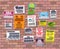 Various tear off papers ad on brick wall