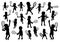 Various Tennis Poses Silhouette Cartoon Vector Illustration