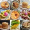 Various thin pancakes. Pancakes. Collage. Delicious food