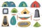 Various tourist and military tent icon set