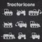 Various Tractor and Construction Machinery Icon set blackboard stylized