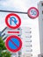 Various traffic signs on Japan road. The speed limited and no u-turn traffic sign symbols.