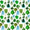 Various trees seamless pattern on white background, hand-drawn watercolor illustration of pine, fir, willow, palm